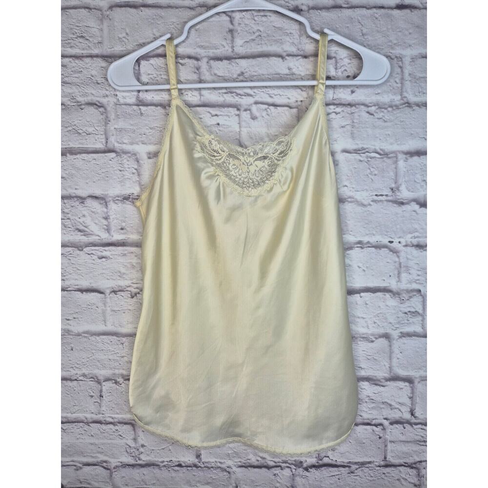 VTG Olga Camisole M Cream Satin Lace Trim Cami Lingerie Style 10033 USA Made